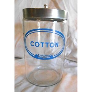 Vintage Grafco Medical Office Apothecary Jar w Lid Art Deco Cotton B Canister 8"
